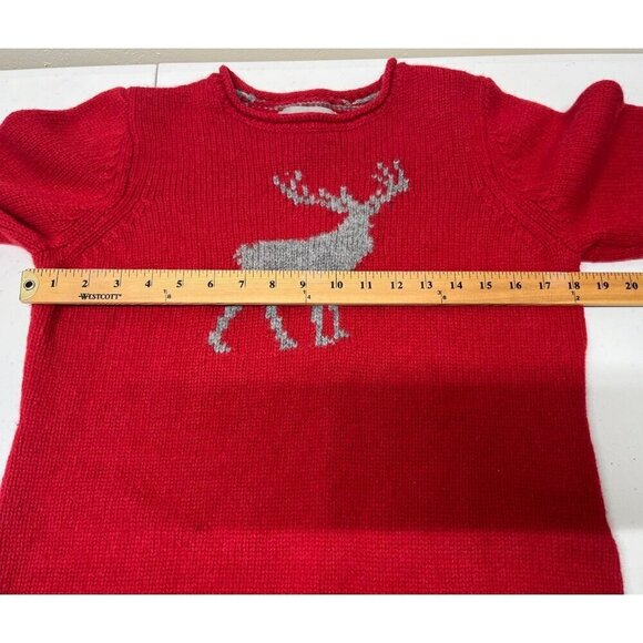 VTG Womens Large Petite 100% Lambs Wool Sweater Pullover Moose Elk Red Striped - Picture 5 of 8